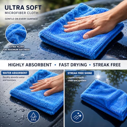 Image of BENAVJI Microfiber Cloth for Car - Puremagic 1100 GSM Twisted Loop Super Absorbent Towel - Edgeless Design with Plush Pile, Lint Free Cloth for Drying & Detailing, Transparent Pack of 2