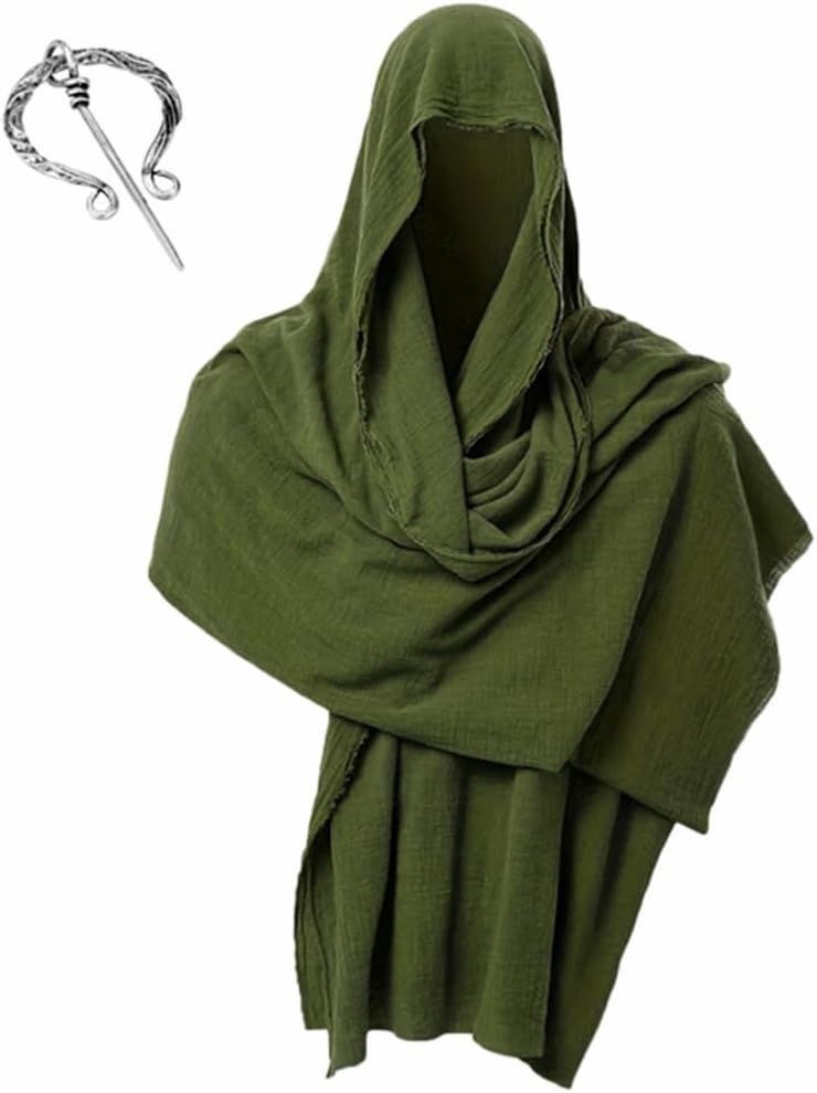 Medieval Dune Costume Shawl, Post Apocalyptic Wrap Dune Head Scarf Rogue Cowl Costume for Viking Shaman Renaissance (Green)