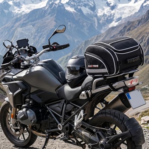 Image of Allextreme 35L Motorcycle Tail Bag Lightweight Multi-Pocket Biker Storage with 4 Point Mounting System YKK Pullers Zippers & Removable Strap for All Motorcycles (Pack of 1 Black)