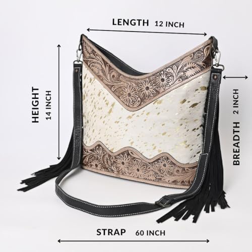 Image of Leather Cross Body Bag Purse for Woman Sling Bag Cowhide Handmade Western Shoulder Bags With Adjustable Strap 12x14 in