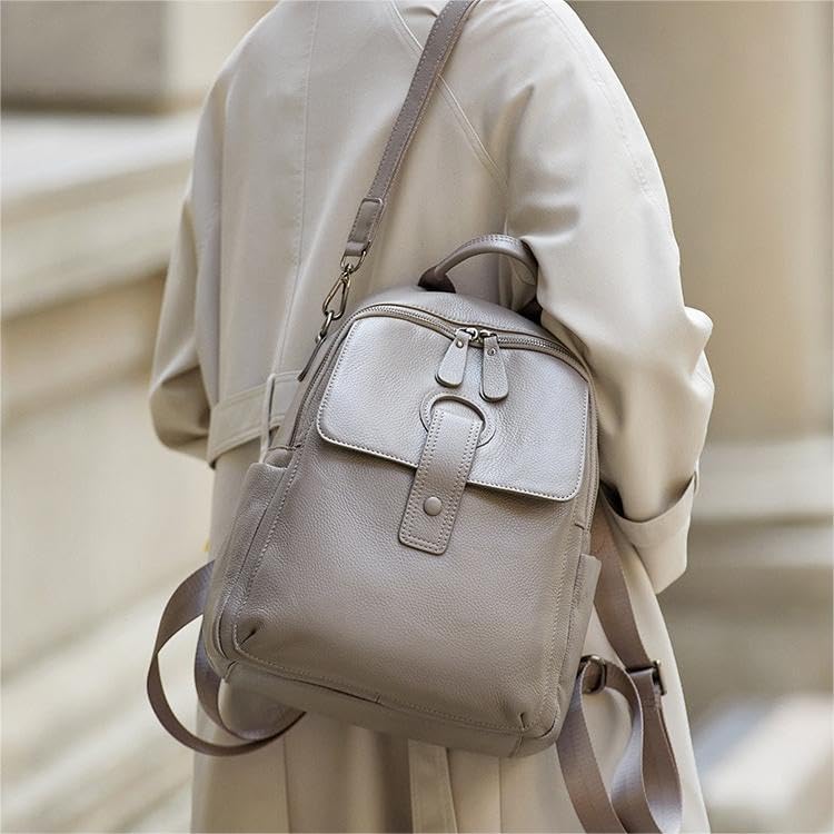 Genuine Leather Backpack Purse For Women Grey Real Soft Leather Travel Convertible Ladies Shoulder Bag - Image 2