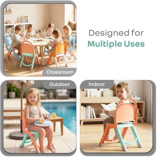 Image of R for Rabbit Jelly Bean Zippy Kids Folding Chair for 1-8 Years | Ergonomic Back Support | Lightweight & Portable | Stable Triangular Design | Indoor Outdoor Study Play Chair, Upto 40 kg (Peach Green)