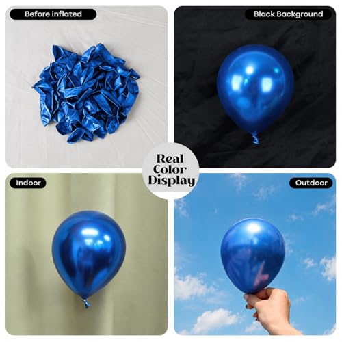 Image of Togvu Metallic Blue Balloons, 50Pack 5 Inch Small Mini Chrome Blue Latex Party Balloons for Graduation Retirement Bachelorette Birthday Party Decorations Supplies