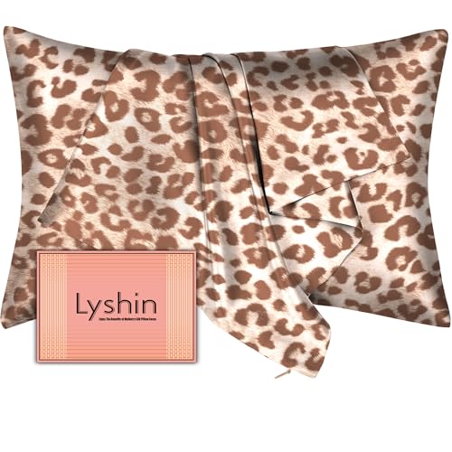 Mulberry Silk Pillow Cases Queen Size with Hidden Zipper, Ultra Smooth and Soft Breathable Cooling Silk Satin Pillowcase for Hair and Skin, Gifts for Women Men (Leopard Beige, 20x30 Inches, 1 Pack)