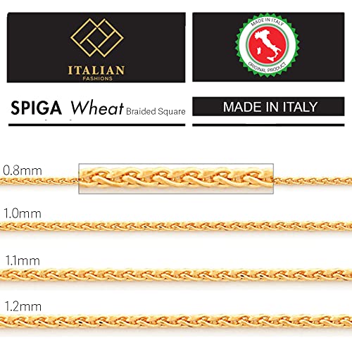 REAL Solid 14K or 10K Yellow or White Gold 0.80mm - 1.3mm Diamond Cut Braided Square Wheat Spiga or Franco Spiga Chain Necklace with Lobster Claw Clasp | Multiple Lengths Available | Men Women | MADE IN ITALY2
