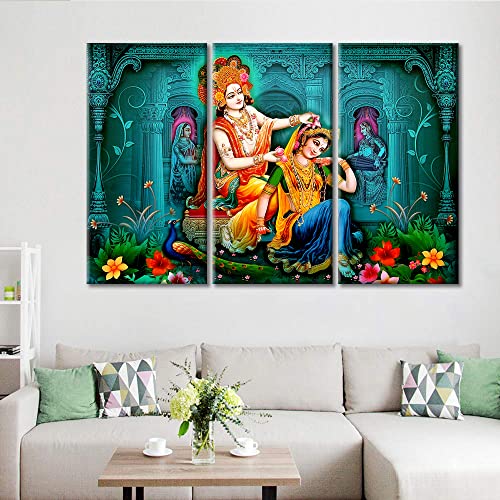 Radha Krishna œuvre d'art prête à être accrochée tableau triptyque noir