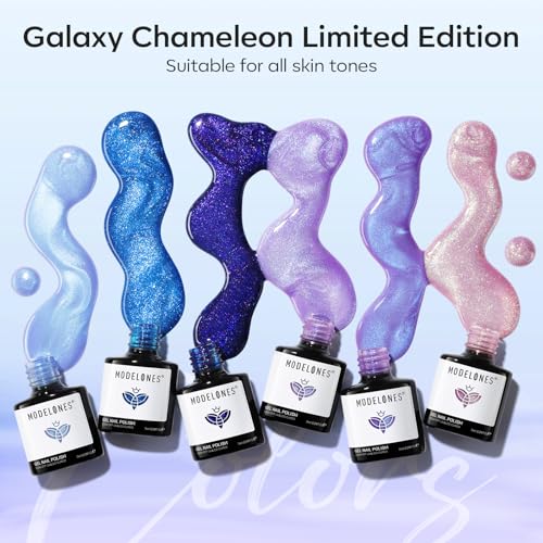 Image of modelones Gel Nail Polish Set 6 Colors Blue Pink Purple Glitter Gel Nail Polish Chameleon White Sparkle Shimmer Reflective Glitter Polish Soak Off LED Nail Art DIY Salon Gifts For Women Girl