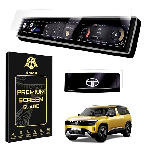 Image of OHAYO Screen Protector for Tata Sierra 2025, 2026 & 2027 Top Model | 12.3 Inch Triple Display Infotainment Screen + AC Control Panel Protection | 9H Hardness, Military Strength, Scratch Resistant | Bubble Free | Not Tempered, Not Glass
