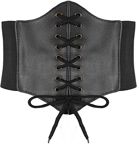 Hoerev Corsets Belt Tops Leather Vest Pirate Halloween Costume Lace Up Waist Belt Bustiers Corsets For Women