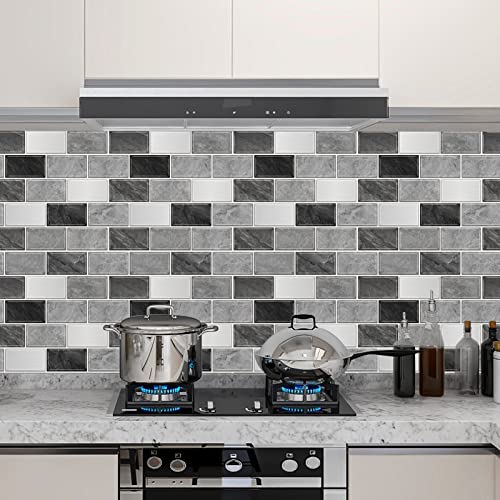 Urcolor 10-Sheet Subway Tile Peel And Stick Backsplash For Kitchen,12"X12" Self Adhesive Wall Tiles Sticker On Back Splashes For Bathroom Gray Marble Design #TOP1