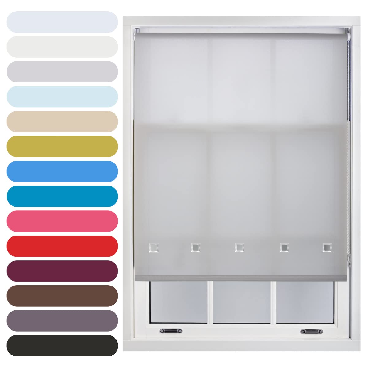 Furnished Grey Square Eyelet Light Filtering Polyester Daylight Kitchen Blinds Trimmable Window Blind, 205W X 210H Cm