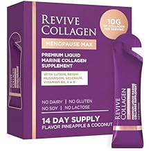 Revive Collagen Menopause Max Hydrolyzed Marine Collagen Drink for Women, 10,000MG, Lutein, Reishi Mushroom, Vitamin B6, B12, C & D, for Skin & Eye Wellness, Pineapple & Coconut Flavour 14 Packets