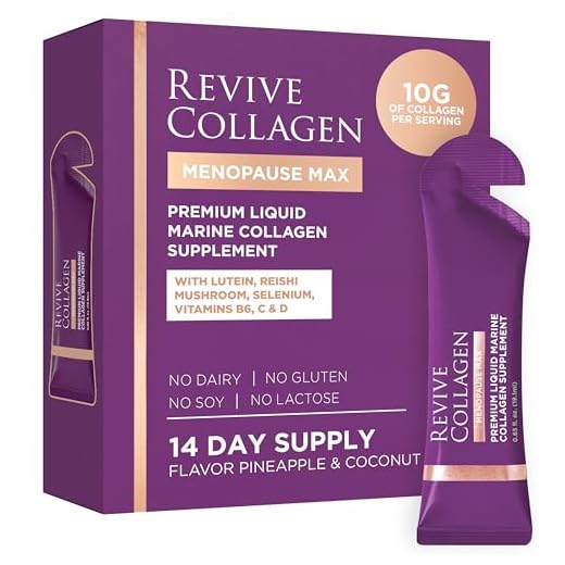 Revive Collagen Menopause Max — Hydrolyzed Marine Collagen Drink for Women, 10,000MG, Lutein, Reishi Mushroom, Vitamin B6, C & D, for Skin & Eye Wellness, Pineapple & Coconut Flavour — 14 Packets