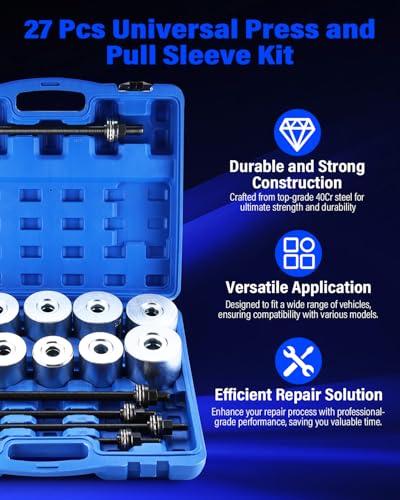 FreeTec 27-teiliges Silentlager Abzieher-Set – für Gummibuchsen & Achslager – Montage- und Demontagewerkzeug