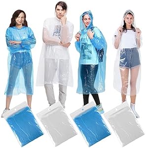 Rain Ponchos Adult, 4pcs Disposable Festival Poncho for Women and Men, Waterproof Emergency Raincoats With Hood and Sleeves Family Pack for Outdoor, Theme Parks, Camping, Hiking