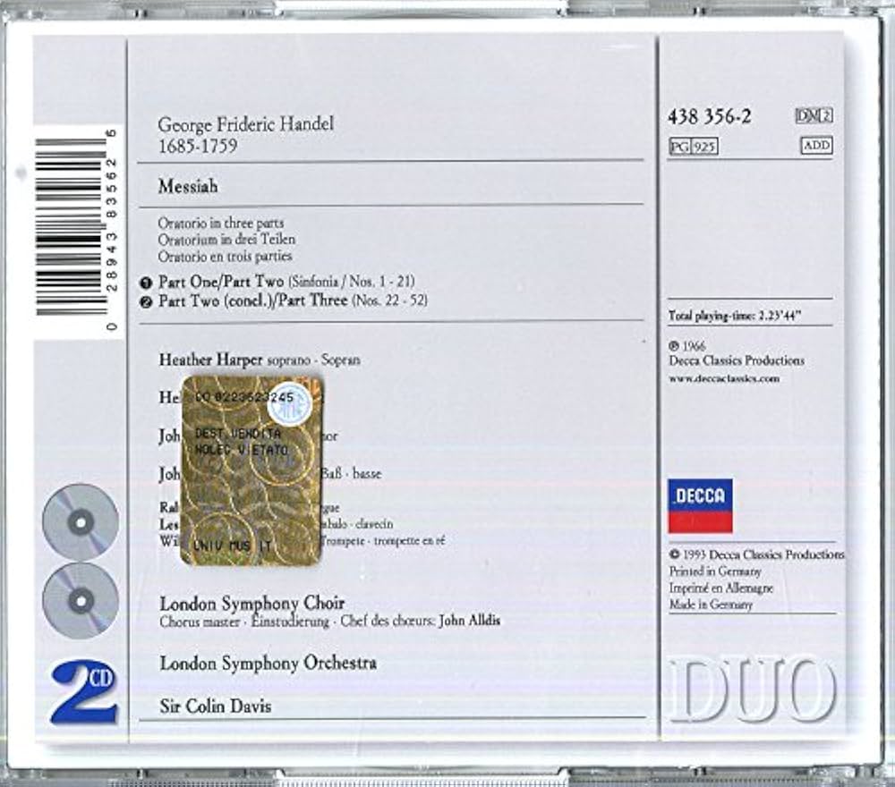 George Frideric Handel, Sir Colin Davis, London Symphony