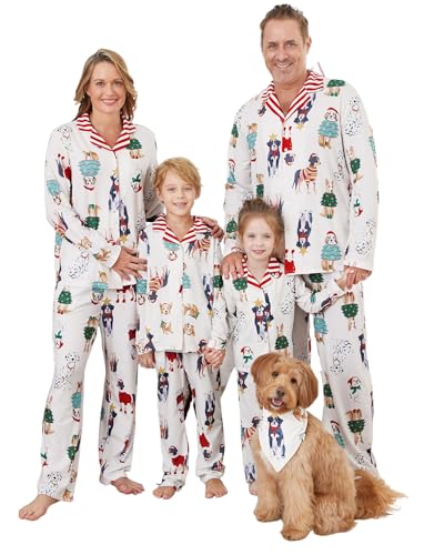 Family Matching Men Christmas Pajamas: Button Down Dog Patterned PJS for Family Reunion Christmas...