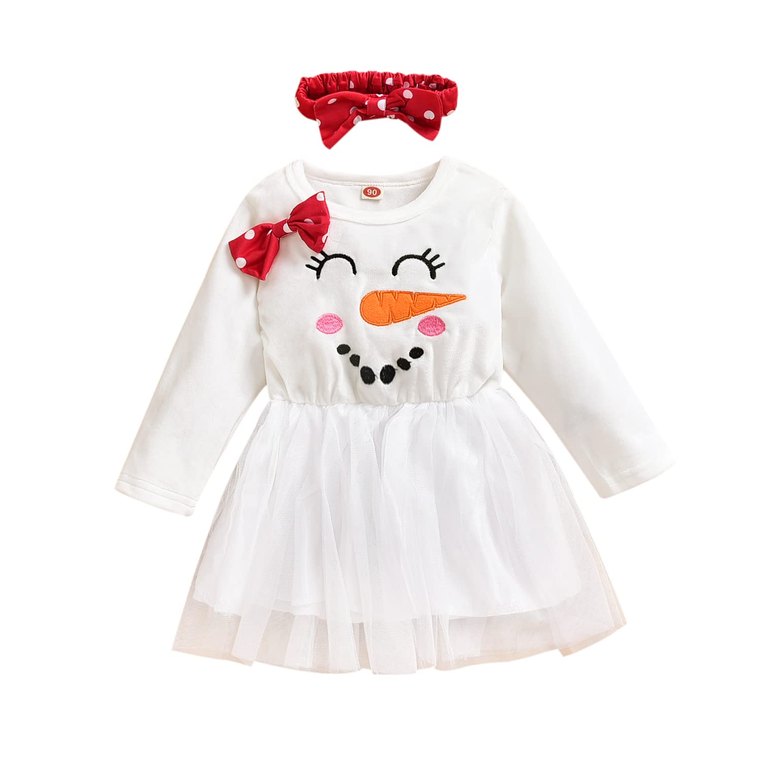 Toddler Baby Girls Christmas Tutu Dress Infant Buffalo Plaid Long Sleeve Tulle Party Dresses with Bow Headband