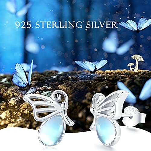 Butterfly Earrings 925 Sterling Silver Hypoallergenic Moonstone Stud Earrings Animal Earrings Butterfly Jewellery Gifts for Women Girls Kids