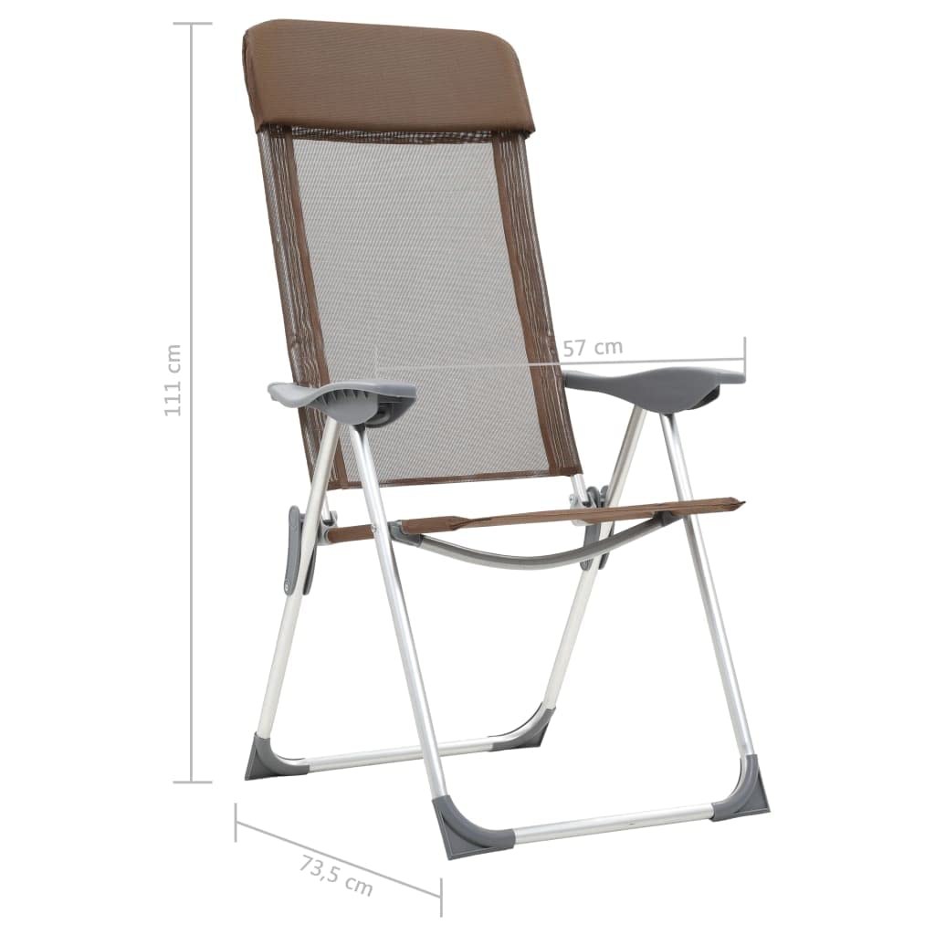 2er Set Campingstühle Klappbar mit Kopfstütze, Verstellbare Gartenstühle aus Aluminium und Textilene, Leichte Angelstühle für Outdoor, Reisen und Strand, Braun