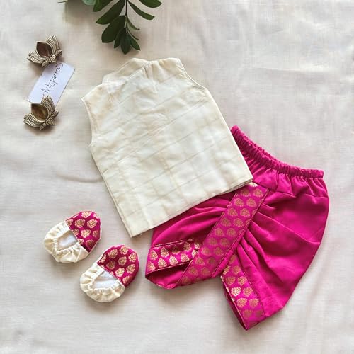 Image of Picksparrow Baby Boy Shirt-Dhoti Pants-Booties (Cotton Silk, Checks)