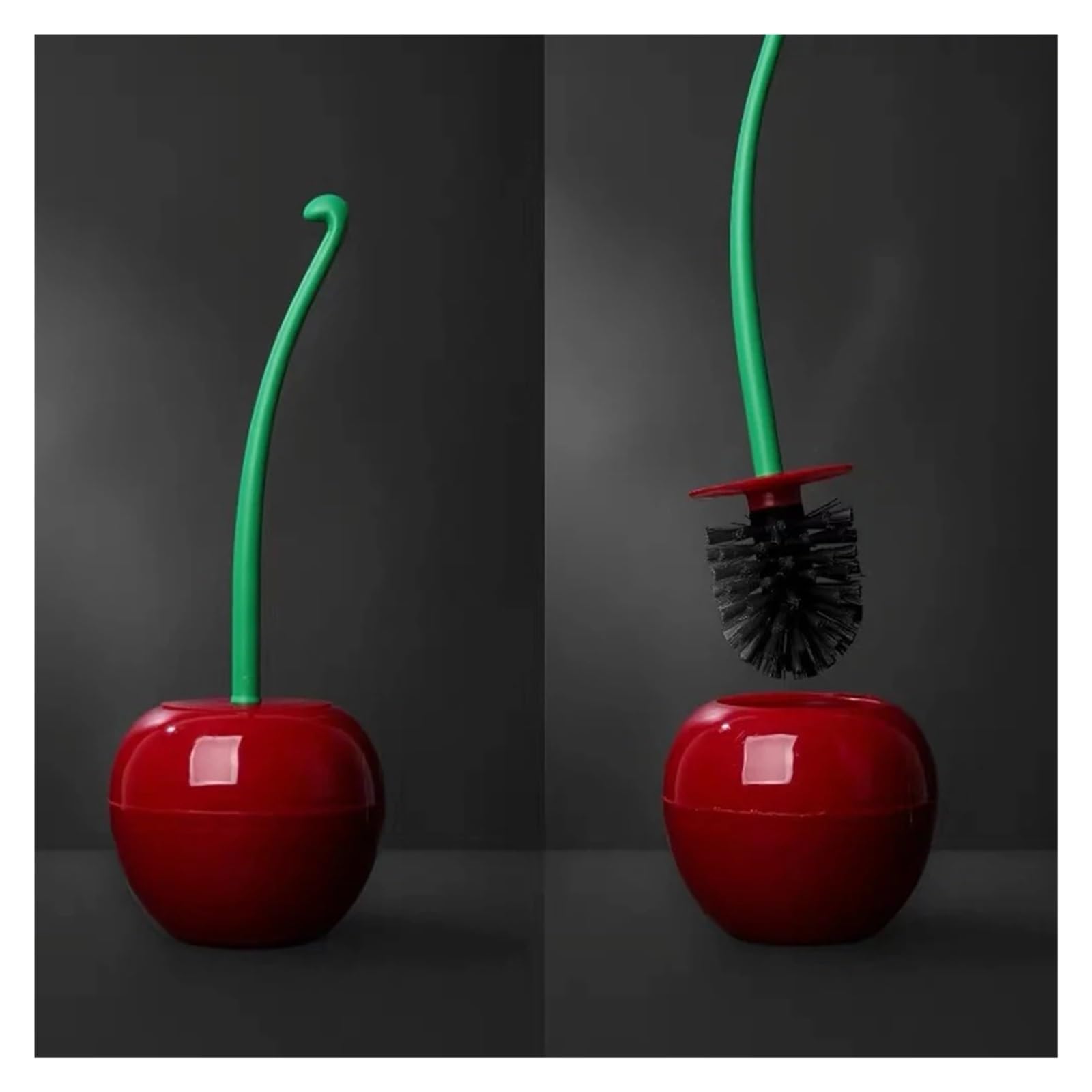Cepillo de baño creativo Baño en forma de cereza Compatible con cepillo de limpieza Mango largo Soporte for cepillo de limpieza de inodoro Herramienta de limpieza for el hogar(Red brush head)