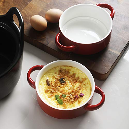 Image of Sweejar Ceramic Soup Bowls with Double Handles, 20 Oz Stacked Bowls for French Onion Soup, Cereal, Pot Pies, Stew, Chill, Pasta, Set of 4 (Red)