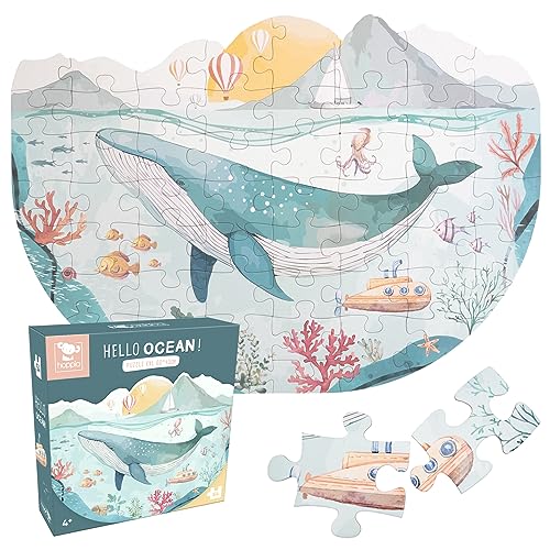 Hoppla - Puzzle Enfant XL - Baleine Hello Ocean - Puzzle géant, 60x43cm - 54 pièces - Dès 4 Ans - Puzzle Baleine, Animaux mer, Bateau - Cadeau Enfant