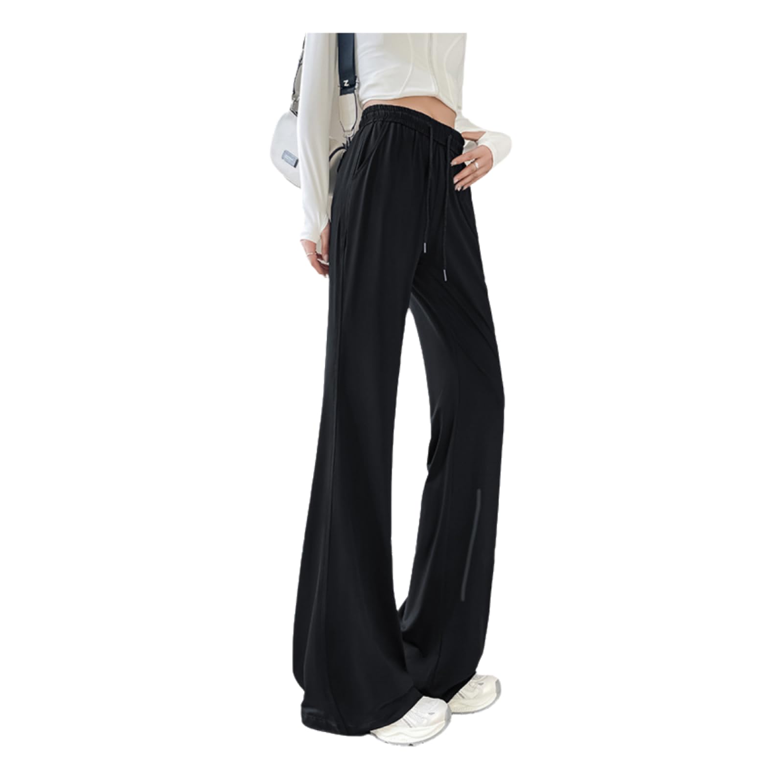 Generisch Bootcut Jazzpants damskie spodnie z lodowego jedwabiu, dla kobiet na lato, cienkie, szerokie nogawki, szybkoschnące, luźne, małe sportowe spodnie do jogi, ochrona przed słońcem, rozmiar S