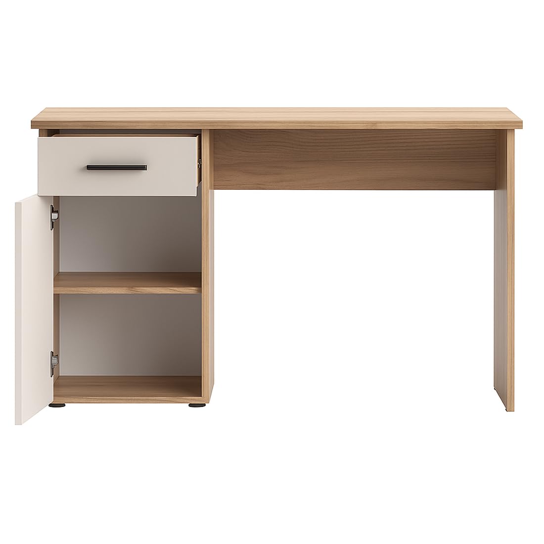 Acomoda Textil - Mesa de Estudio con 1 Cajón y 1 Puerta 120x49,5x72 cm. Escritorio Funcional Diseño Moderno, Espacioso y Resistente para Oficina, Dormitorio o Estudio. (Mauvella/Beige)