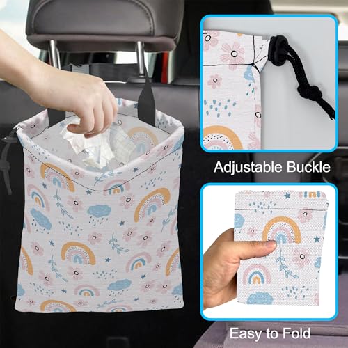 Image of Car Trash Bag Hanging Cloud Rainbow Flower Car Trash Can Waterproof Garbage Bag Hanging for Car Back Seat