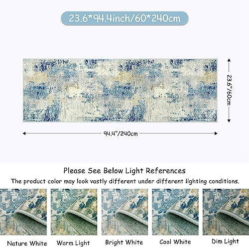 Lahome Modern Abstract Bathroom Runner Rug 2x8, Washable Entryway Rug Runners for Hallways Non Slip, Soft Non Skid Kitchen Carpet Runner for Living Laundry Bedroom RV, Blue