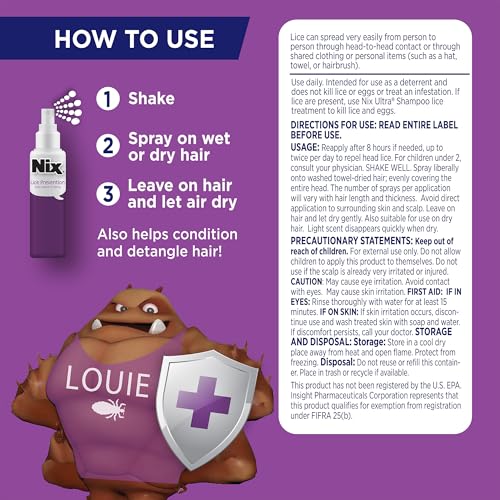 Image of Nix Lice Prevention Daily Leave-in Spray for Kids, Long-Lasting Protection, Repels Superlice, 6 Fl Oz (Pack of 12)