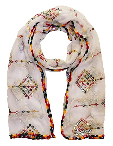 Dupatta en mousseline brodée idéal pour mariages et fêtes écru
