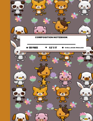 Composition Notebook: Cute Kawaii Animals Cliparts Book Perfect Exercise Book for School, Kids, Girls, Boys, Senior | 120 Pages 8.5"x11" Modern Design Cover