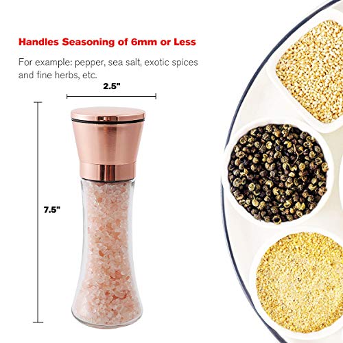 Bonris Copper Stainless Steel Salt And Pepper Grinder Set Manual Himalayan Pink Salt Mill|Salt And Pepper Shakers With Adjustable Coarseness And Clear Glass Body (Pack Of 2) #TOP3