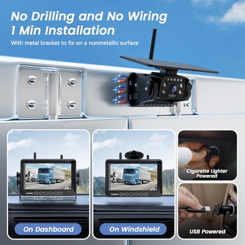 Image of Magnetic Solar Wireless Backup Camera for RV Truck Trailer - 7 inch 1080P Monitor, 1-Min Install, No Delay, 150 Rearview Camera, IR Night Vision, Auto-Sleep, Rechargeable Battery Reverse Camera