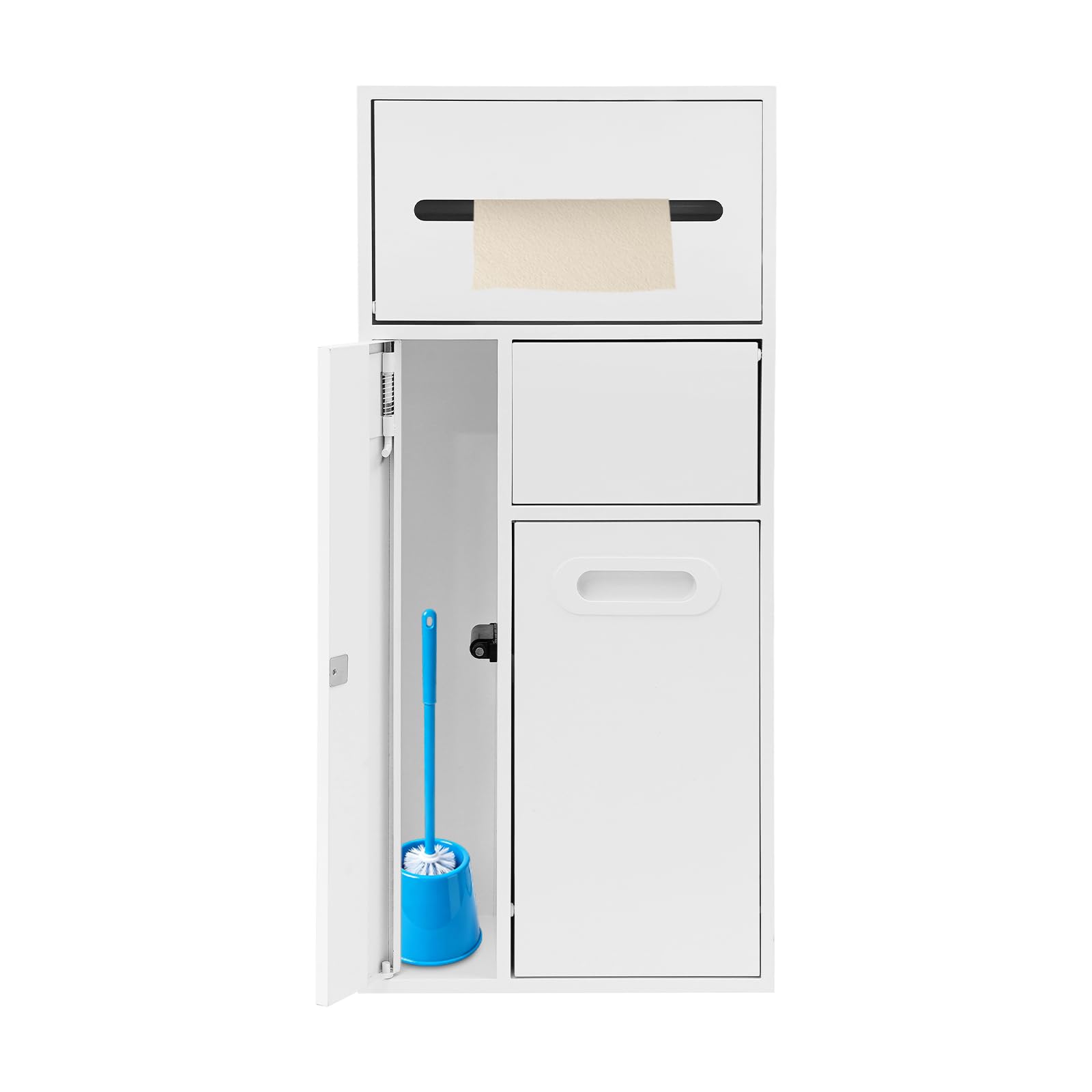 Badezimmer aus Edelstahl mit Eingebauter Dusche Badezimmer Einbau Organizer, MüLleimer mit Toilettenpapierhalter und BüRstenspeicher, Platzsparend, Rostfrei, für Zuhause und BüRo (Weiß)