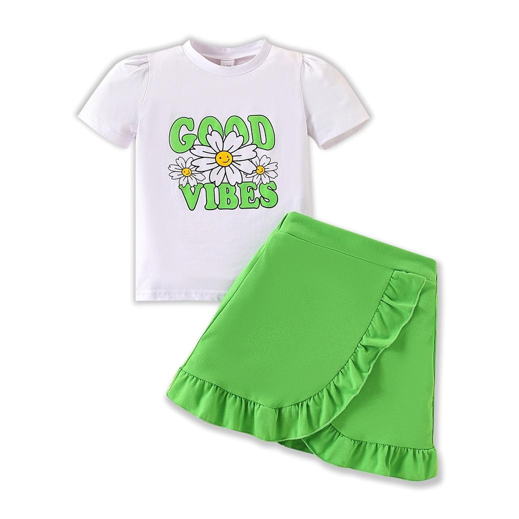 HSOXLQF Kids Toddler Girl Summer Clothes Letter Printed T-Shirt Top＋ Floral Skirt 2pcs Girl's Skirt Set