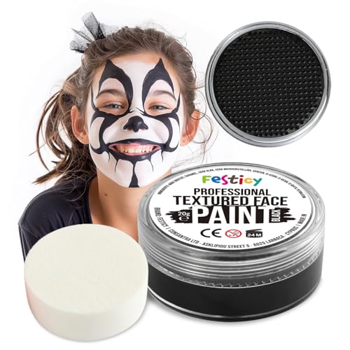 Festicy Tinta facial crianças 20 g, com esponja | Pintura facial ideal para maquilhagem de carnaval 2026 | Para pelo menos 30 rostos, maquilhagem infantil respeitosa com a pele, Certificado EN 71-3 & Reach