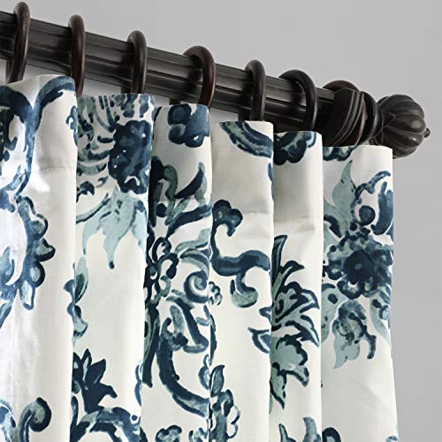 Image of HPD Half Price Drapes Printed Floral Curtains 120 Inches Long Cotton Curtains (1 Panel) Room Darkening Window Curtains for Bedroom & Living Room, 50W x 120L, Blue Floral Blossoms