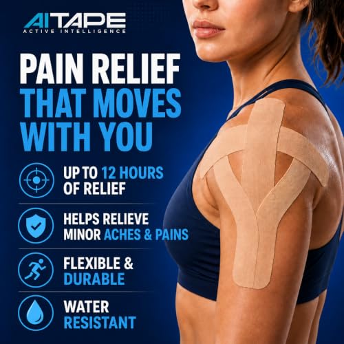 Image of AI Tape Numbing + Pain Relief - 4% Lidocaine Kinesiology Tape Precut Strips | Elastic Sports Muscle Tape for Back, Shoulder, Knee & Recovery