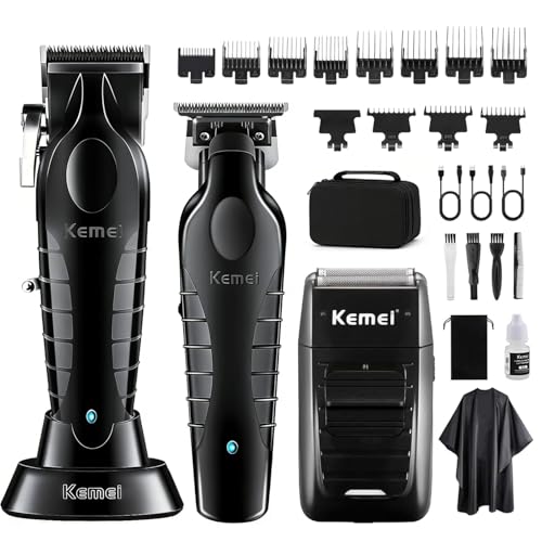 KEMEI Professional Hair Clipper, Hair Trimmer, Beard Shaver Set for Men, Electric Cordless Barber Clipper Beard Trimmer, Rechargeable Fade Clipper Haircutting Kit, KM-2299, KM-2296, KM-1102