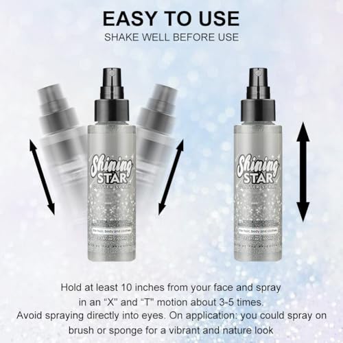 LOPHE Glitzer Spray Haare und Körper, 100 ml Glitter Spray für Face und Body, Body Glitter Spray für Haut Haar Powder Glitzerspray Haare Körper Für Weihnachten Rave Party, Silber (1 Stücke)