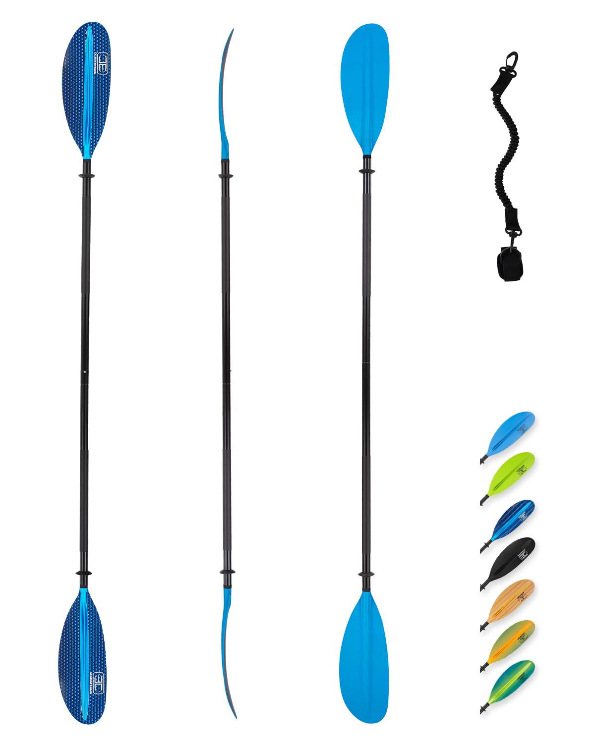 OCEANBROAD Kayak Paddle 86in/218cm, 90.5in/230cm, 95in/241cm Alloy Shaft Kayaking Boating Canoeing Oar with Paddle Leash
