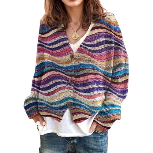 Akivide Women's Fall Cute Floral Print Button Down Cardigan Sweater Loose Casual Stretch Long Sleeve Open Front V-Neck Coat