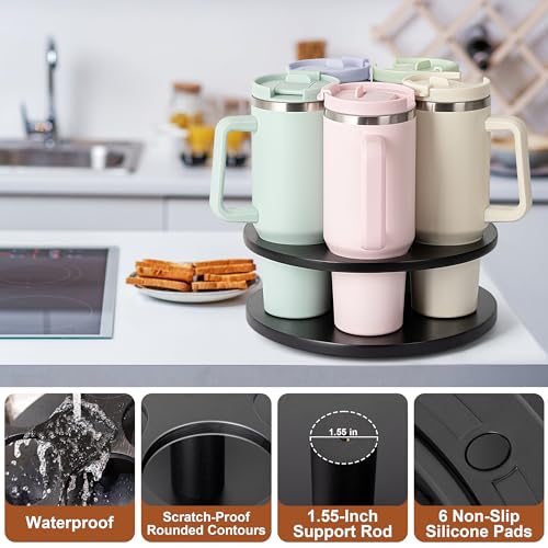Image of MyLifeUNIT Tumbler Organizer, 360 Rotating Water Bottle Organizer for Stanley Cups 40oz /30oz /20oz, Wooden Stanley Cup Holder for Cabinet Storage (Black)