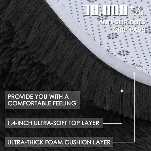 OLANLY Black Round Rugs for Bedroom - Machine Washable, 8 ft Circle Area Rugs for Living Room, Soft and Fluffy Shaggy Carpet for Teen Girls and Boys, Nursery Rooms, Dorms, Home Decor Aesthetic