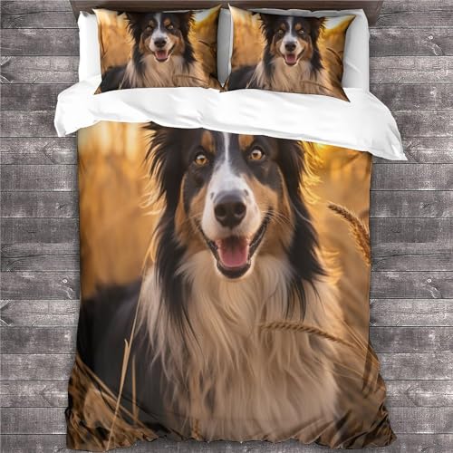 Edredón nórdico Border Collie de 3 piezas cama King microfibra 4