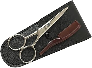 مجموعة مقصات تصفيف الشعر للرجال مكونة من مقص لتخفيف الشعر وقص اللحية والشارب قابلة للطباعة مكونة من قطعتين، أسود من فوميز